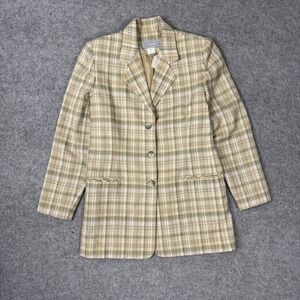 Savion Mens Tan Olive Green Plaid Linen Blend 3-Button Blazer Jacket Size 10